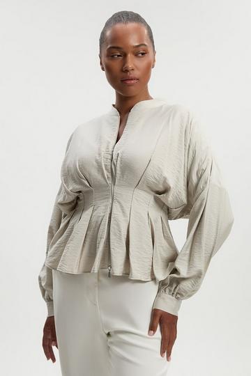 Plus Size Pleated Detail Woven Jacket stone