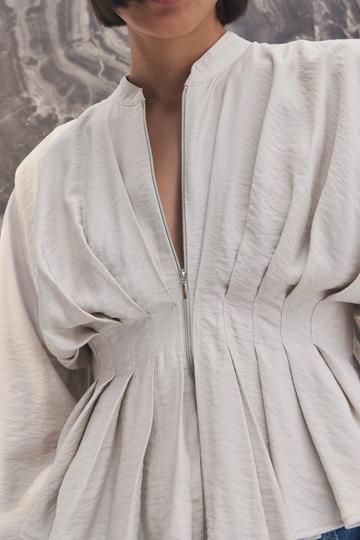 Pleated Detail Woven Jacket stone