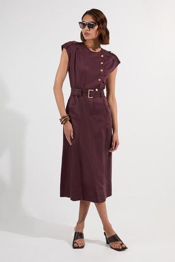 Soft Twill Relaxed Midi Dress aubergine