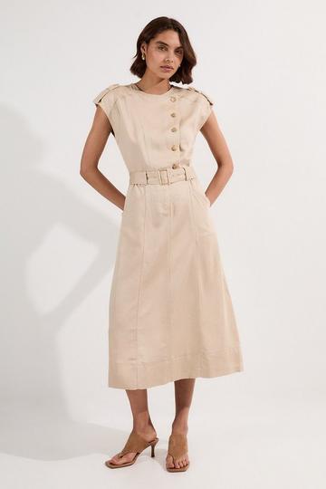 Soft Twill Relaxed Midi Dress stone