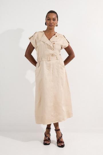 Plus Size Soft Twill Relaxed Midi Dress stone