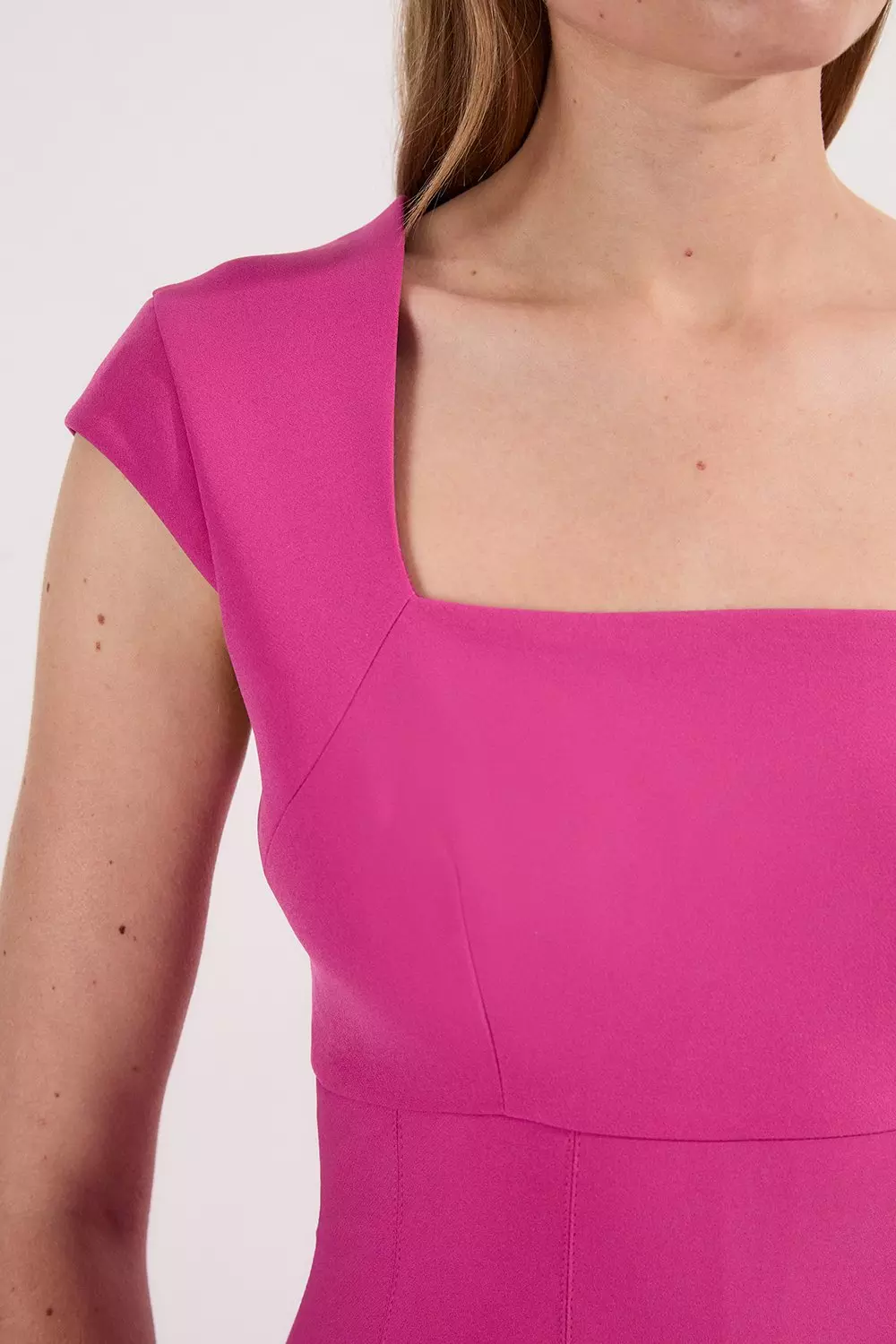 Tailored Square Neck Full Skirted Midi Dress | Karen Millen