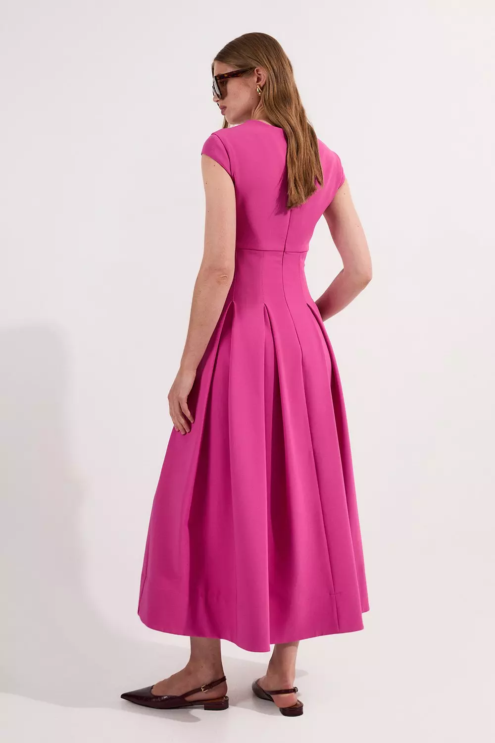 Tailored Square Neck Full Skirted Midi Dress | Karen Millen