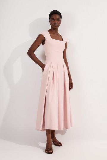 Tailored Square Neck Full Skirted Midi Dress mink