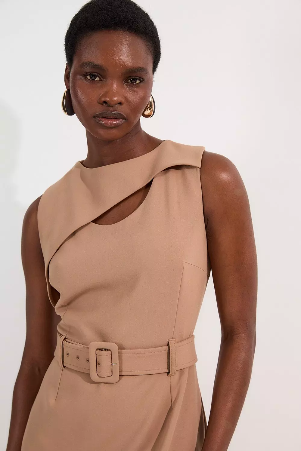 【KAREN MILLEN】コンパクト ストレッチ ベルト ペプラム ミディ Compact Stretch Forever Belted Pencil Midi Dress | Karen Millen