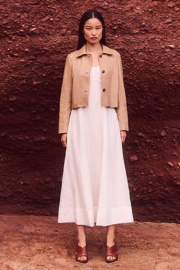 Leather Collared Jacket tan