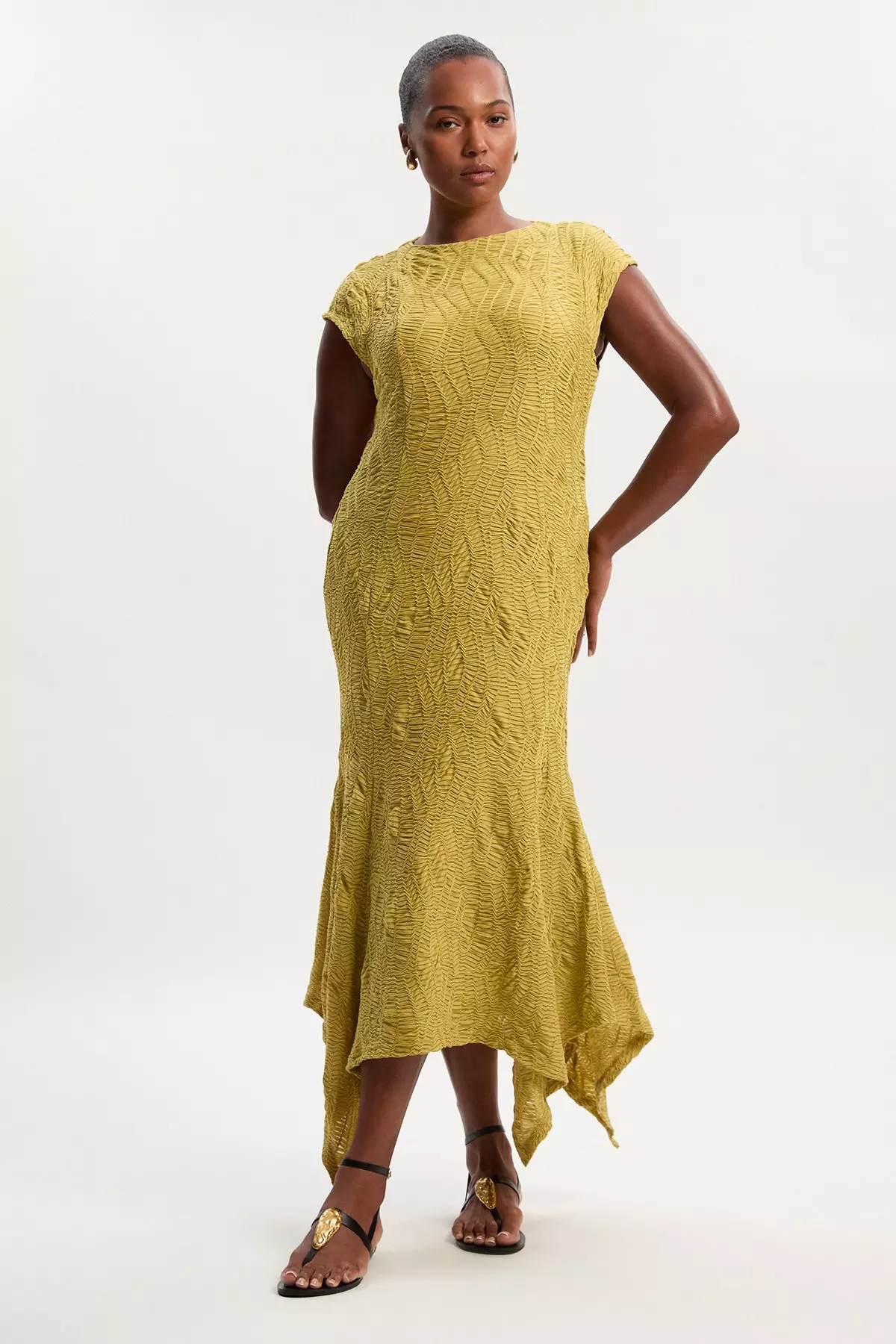【Karen Millen】英国発！ Textured Jersey Hem Maxi Dress Maxi Textured Jersey Waterfall Dress | Karen Millen