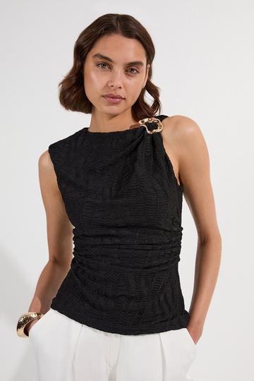 Textured Trim Detail Sleeveless Jersey Top black