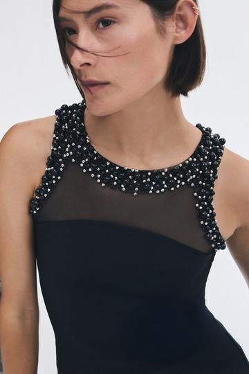 Navy Embellished Figure Form Bandage Knit Top