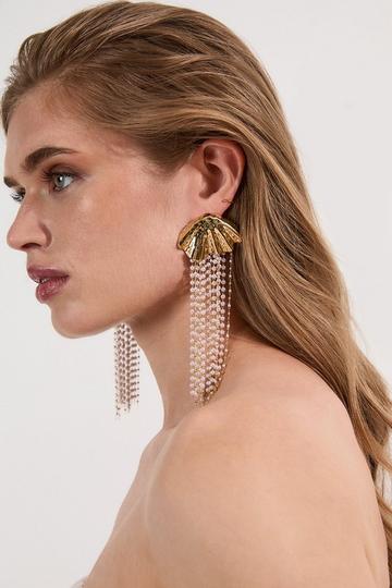 Gold Shell Pearl Detail Statement Earrings gold