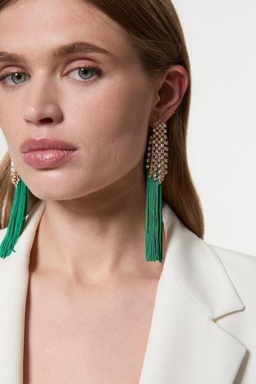 Pearl And Tassel Detail Statement Earrings bright green