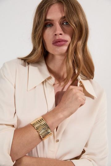 Gold Textured Statement Bangle gold