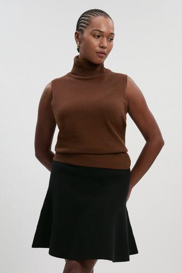 Plus Size Compact Wool Look Knit Flippy Mini Skirt black