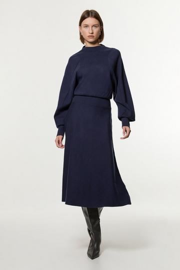 Tall Wool Look Rounded Sleeve Knit Midi Dress navy