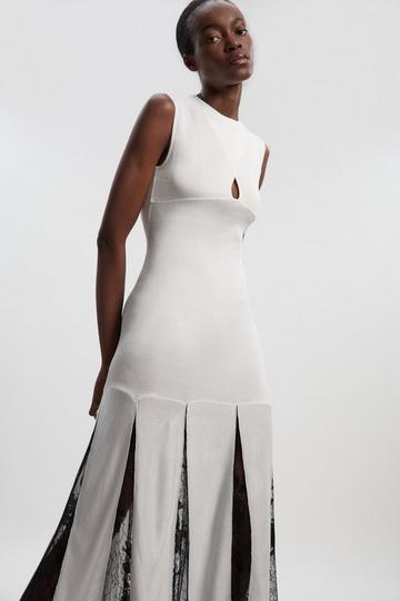 Tall Viscose Blend Slinky Sheer Lace Detail Knit Maxi Dress cream