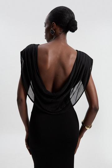 Viscose Blend Slinky Drape Plunge Back Knit Maxi Dress black