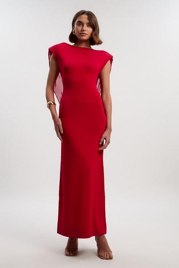 Petite Viscose Blend Slinky Drape Plunge Back Knit Maxi Dress red