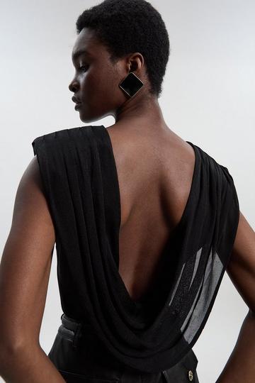 Black Viscose Blend Slinky Drape Plunge Back Knit Top