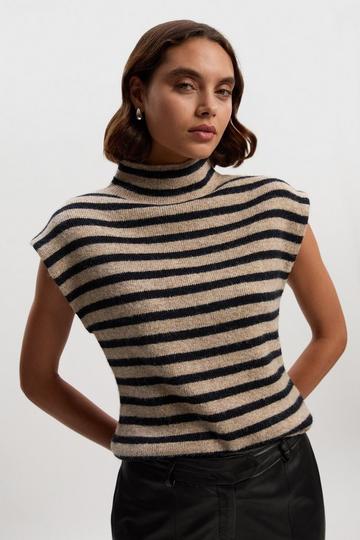Wool Blend Stripe Cosy Knit Sleeveless Tank Top stripe