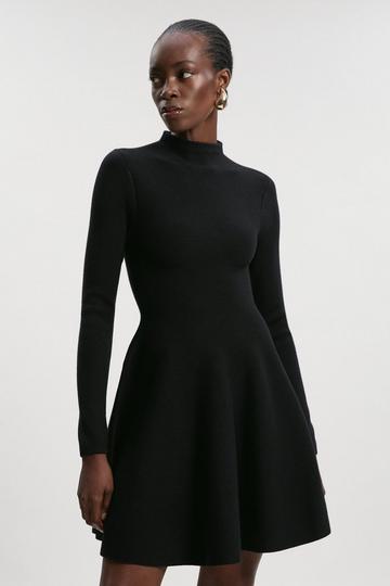 Black Viscose Blend Full Circle Knit Mini Dress