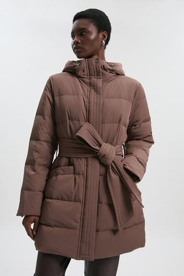 Real Down Belted Midi Coat mocha