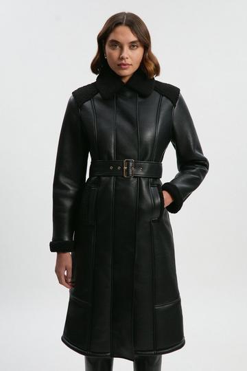 Faux Fur Aviator Longline Coat