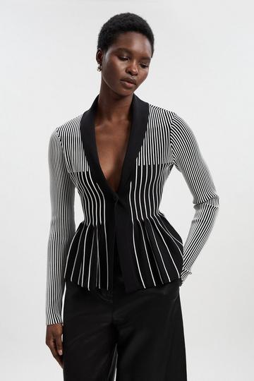 Contrast Stripe Peplum Knitted Jacket mono