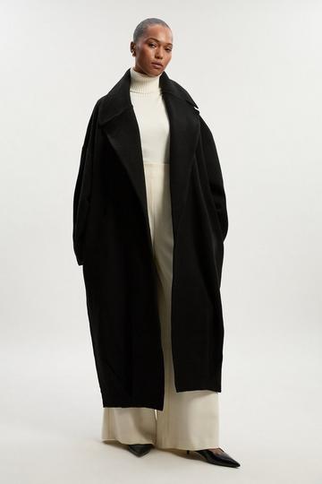 Plus Size Compact Wool Blend Oversized Knit Coatigan black