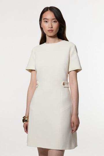 Compact Stretch Essential Waist Tab Detail Tailored Mini Dress cream