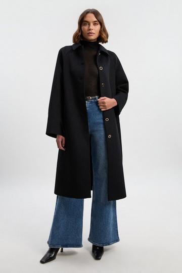 Black Brushed Wool Collared Tailored Midi Coat