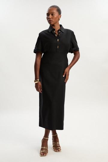 Black Plus Size Essential Techno Short Sleeve Woven Shirt Dress With Gold Hardware