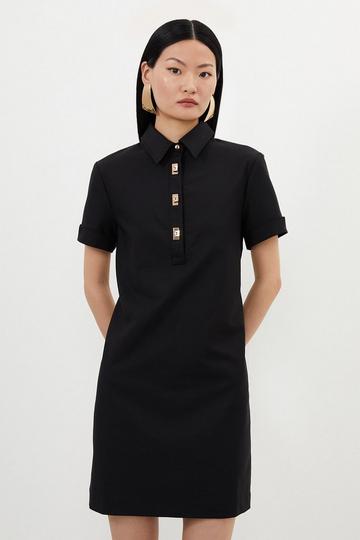 Tall Techno Cotton Woven Short Dress With Gold Clasps black