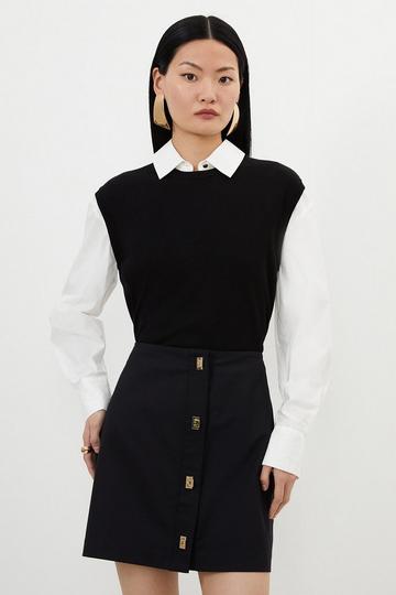 Black Tall Techno Cotton Woven Skirt With Gold Clasp