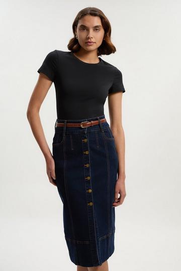 Petite Denim Corset Waist Detail Pencil Skirt dark blue