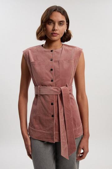 Stretch Cord Belted Sleeveless Jacket pink