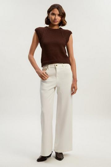 Stretch Denim Wide Leg Jean cream
