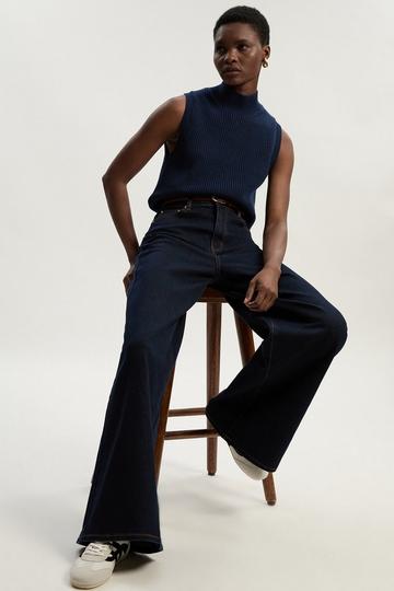Stretch Denim Wide Leg Jean dark blue