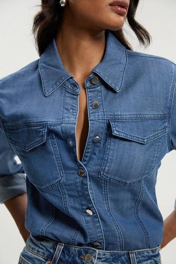 Chambray Stretch Denim Shirt mid blue
