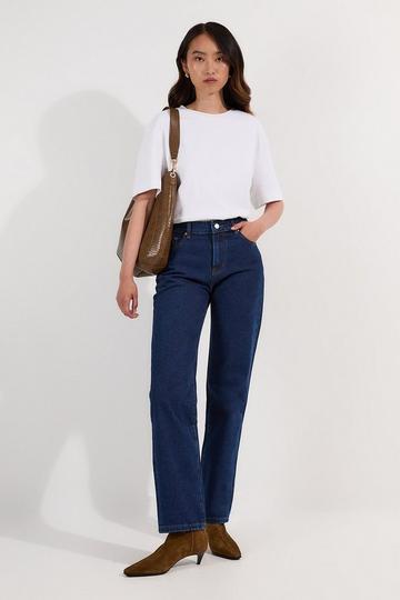 Rigid Denim Mid Rise Straight Leg Jean dark blue