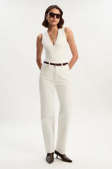 Rigid Denim High Rise Straight Leg Jean cream