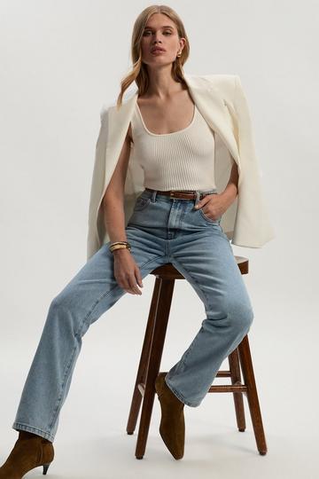 Rigid Denim High Rise Straight Leg Jean light blue