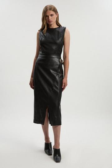 Black Faux Leather Belt Detail Skirt