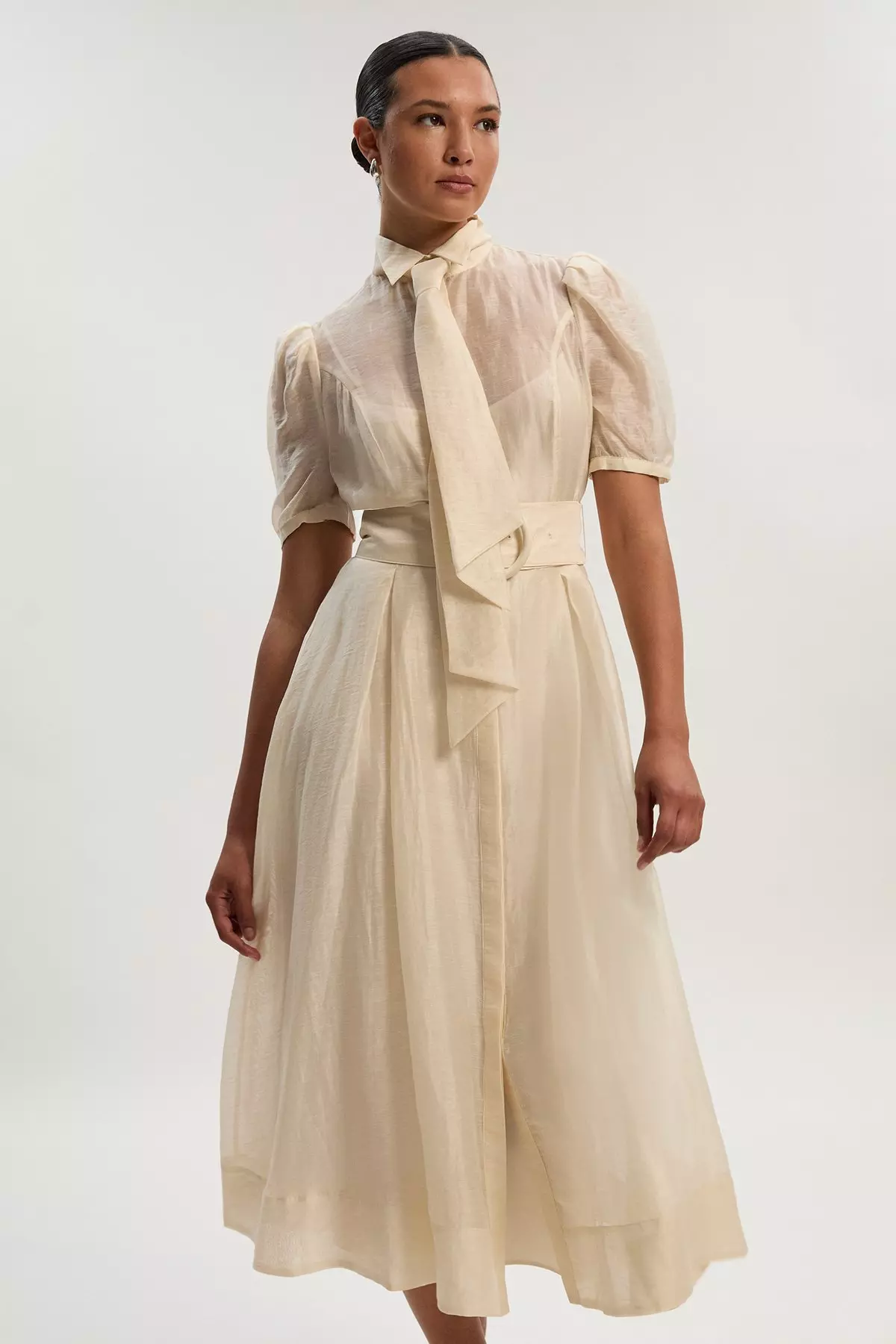 Karen Millenタイネックプリーツ織りミディドレス Petite Soft Tailored Halter Tie Neck Pleat Detail Midi Dress