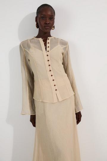 Nude Crinkle Georgette Button Detail Woven Blouse