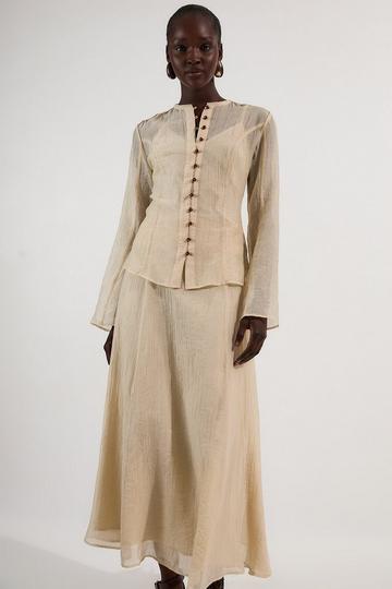 Crinkle Georgette Woven Maxi Skirt nude