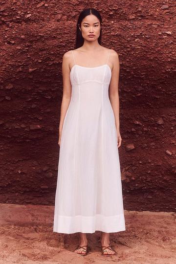Ivory White Crinkle Georgette Strappy Woven Midi Dress