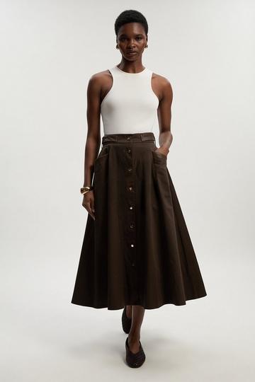 Tall Cotton & Faux Leather Tab Full Maxi Skirt chocolate