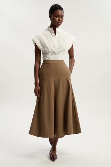 Viscose Blend Tailored Full skirt camel