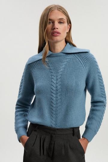 Cable Stitch Fly Collar Jumper sky blue