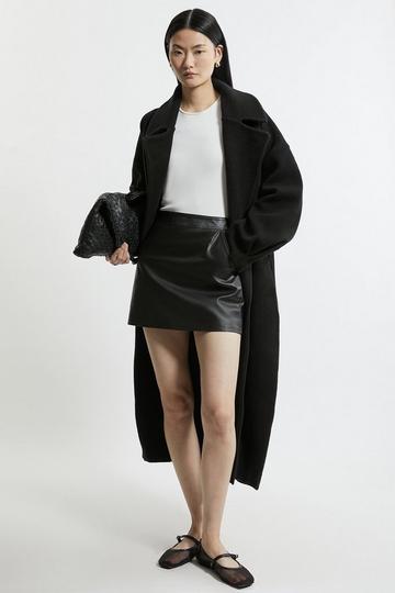 Black Compact Wool Blend Oversized Knit Coatigan